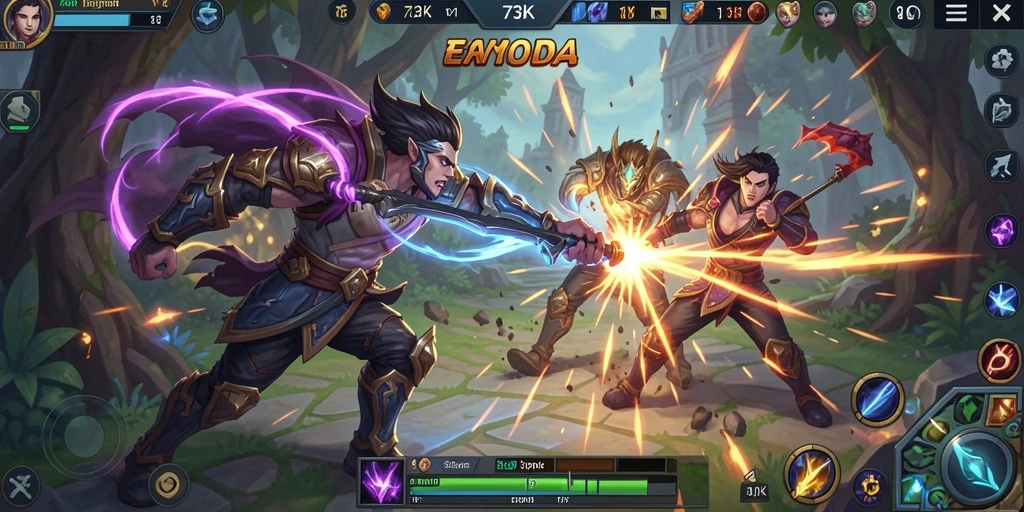 Screenshot 73K menampilkan aksi seru dalam gameplay MOBA.