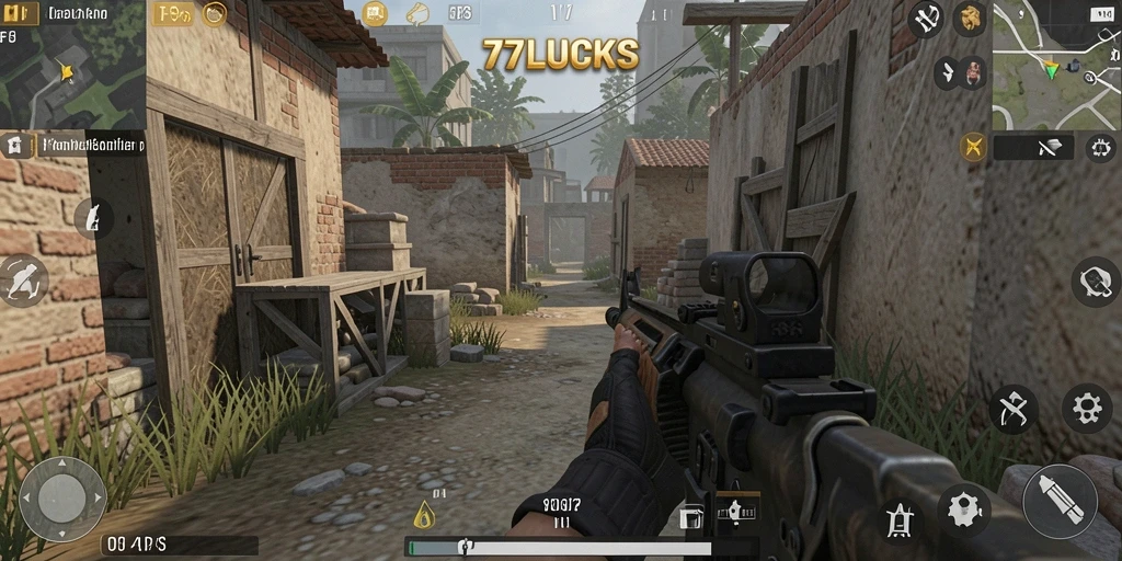 Tampilan gameplay FPS yang mendebarkan dari 77LUCKS.