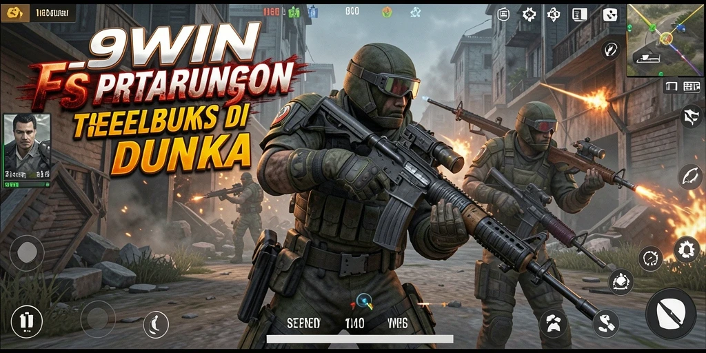 Screenshot utama 9WIN menampilkan adegan pertempuran mendebarkan dengan grafik luar biasa.