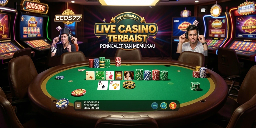 Tangkapan layar gameplay Live Casino EOS77 yang menampilkan dealer langsung.