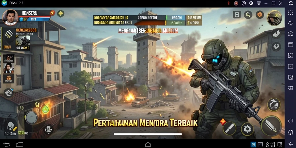 Gameplay menarik Tower Defense di IDNSERU dengan berbagai menara.