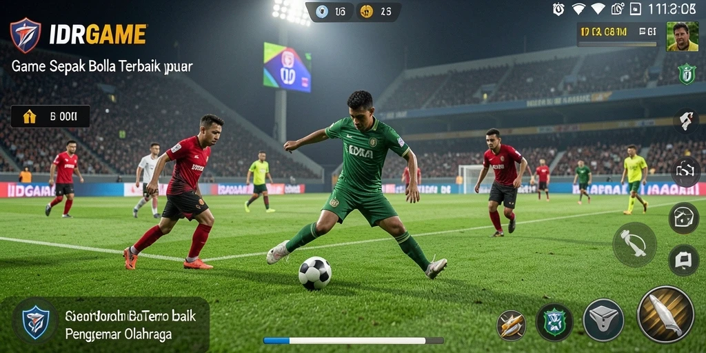 Tampilan gameplay seru dari IDRGAME yang menggambarkan aksi sepak bola.