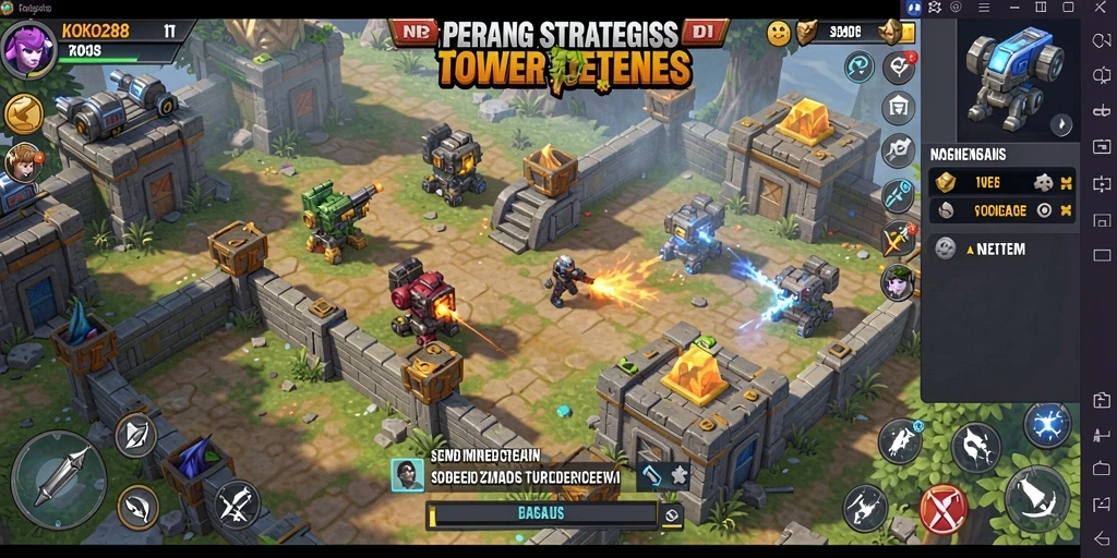 Screenshot gameplay KOKO288 menampilkan pertahanan tower yang dinamis.