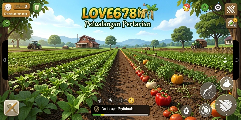 Screenshot gameplay LOVE678 menampilkan suasana pertanian yang menarik.