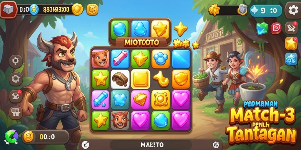 Tampilan gameplay MIOTOTO yang menakjubkan dan penuh warna di layar.