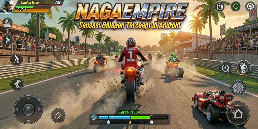 Tampilan menarik dari gameplay NAGAEMPIRE saat balapan cepat.