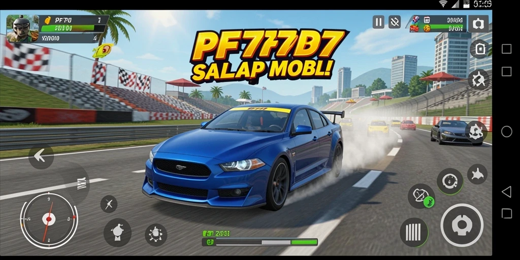 Screenshot gameplay PF777 dengan aksi balap yang seru dan mendebarkan.