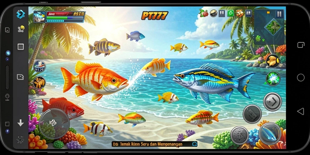 Screenshot gameplay PT777 menampilkan aksi seru menembak ikan.