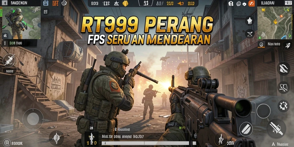Screenshot gameplay RT99 menampilkan aksi tembak-menembak yang intens dan dinamis.