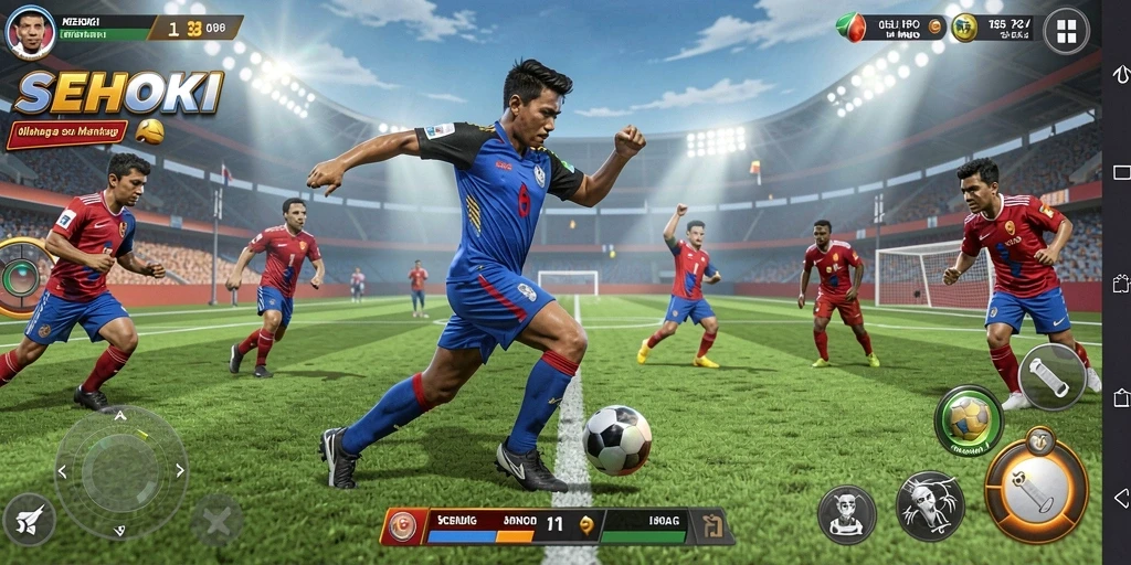 Screenshot menunjukkan aksi seru dalam permainan olahraga SEHOKI.