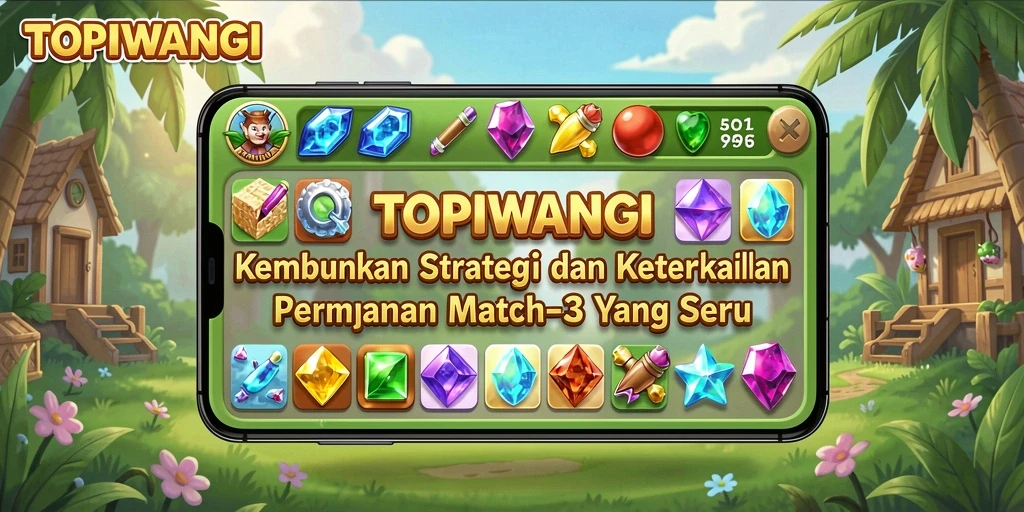 Gameplay seru dari TOPIWANGI saat mencocokkan item Match-3.