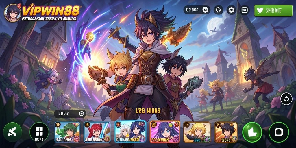 Tampilan gameplay VIPWIN88 yang penuh aksi dan karakter anime.